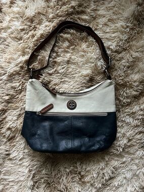 Giani Bernini Black, Cream and Brown Leather Shoulder Bag